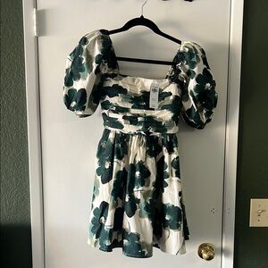 Abercrombie & Fitch Floral Midi Dress - Green and White